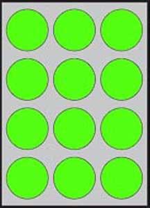 Etikety farebné priemer 60mm APLI A4 20 hárkov fluo zelené - Plastobal
