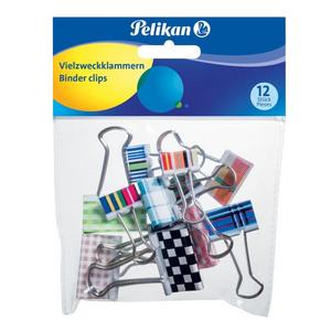 Klipy na dokumenty Pelikan farebné 12ks mix farieb a veľkostí - Plastobal