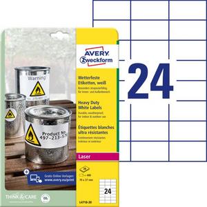 Etikety polyesterové 70x37mm Avery A4 biele 20 hárkov - Plastobal