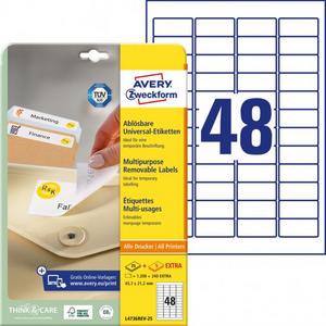 Etikety univerzálne odnímateľné 45,7x21,2mm Avery A4 25+5 hárkov - Plastobal