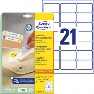 Etikety univerzálne odnímateľné 63,5x38,1mm Avery A4 25+5 hárkov - Plastobal