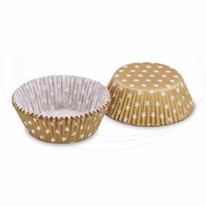 Cukrárenský košíček (PAP) Hviezdy bielo/zlatý O50 x 30 mm [40 ks]-DOPREDAJ - Plastobal