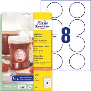 Etikety kruhové 65mm Avery 10 hárkov biele - Plastobal