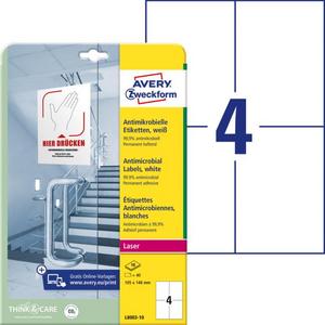 Etikety antimikrobiálne 105x148mm Avery A4 biele 10 hárkov - Plastobal