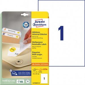 Etikety univerzálne odnímateľné 210x297mm Avery A4 25+5 hárkov - Plastobal