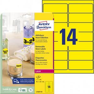Etikety Avery odnímateľné 99,1x38,1 mm neónové žlté - Plastobal