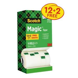 Lepiaca páska Scotch Magic neviditeľná popisovateľná 19mm x 33m v krabičke 12+2 zdarma - Plastobal