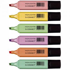 Sada zvýrazňovačov  Q-CONNECT pastel 6f - Plastobal