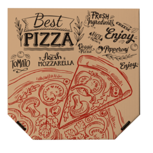 Krabica na pizzu z vlnitej lepenky 33 x 33 x 3 cm [100 ks]   - best/červeno čierna - Plastobal