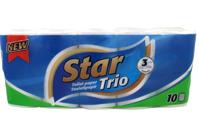 PAPIER TOALETNY  Star Trio 100% celulóza, 3 vrst., 10ks - Plastobal
