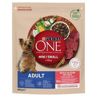 GRANULE PES PURINA ONE MINI ADULT DOG HOVÄDZIE S RYŽOU 800g - Plastobal