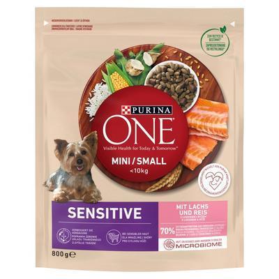 GRANULE PES PURINA ONE MINI SENSITIVE DOG S LOSOSOM A RYŽOU 800g - Plastobal