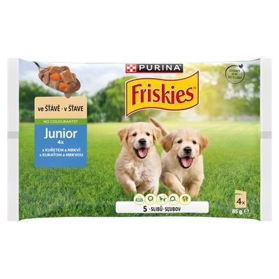 KAPSIČKA PES FRISKIES JUNIOR MULTIPACK KURA A MRKVA V ŠŤAVE 4x85g - Plastobal