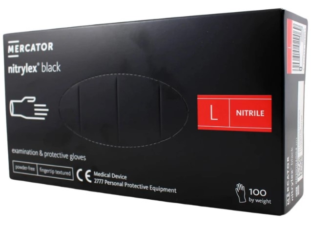 RUKAVICE MERCATOR (Nitril) nepúdrovaná čierna `L` [100 ks] - Plastobal